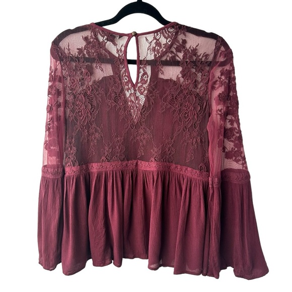 AMERICAN EAGLE OUTFITTERS Wine Burgundy Lace Boho Top Women's Size Medium - Picture 5 of 7